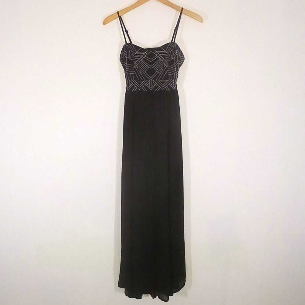 Forever 21 Art Deco Embroidered Maxi Dress Empire Waist Small
